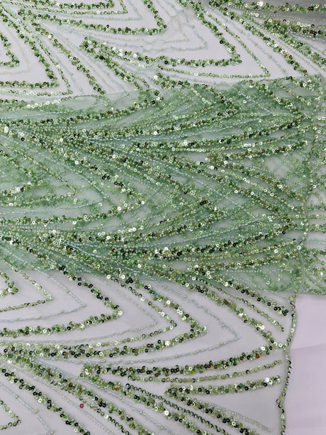 Luxury Chain Geometric Beaded Lace Fabric - Geometric Chain Beaded Lace, 54" Width (1 Yard)