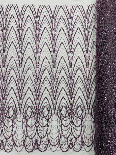 Luxury Chain Geometric Beaded Lace Fabric - Geometric Chain Beaded Lace, 54" Width (1 Yard)