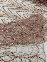 Luxury Chain Geometric Beaded Lace Fabric - Geometric Chain Beaded Lace, 54" Width (1 Yard)