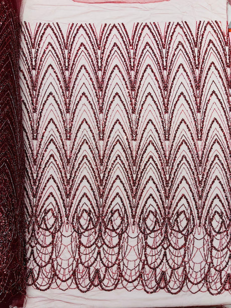 Luxury Chain Geometric Beaded Lace Fabric - Geometric Chain Beaded Lace, 54" Width (1 Yard)