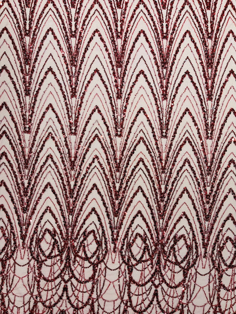 Luxury Chain Geometric Beaded Lace Fabric - Geometric Chain Beaded Lace, 54" Width (1 Yard)