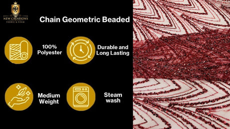 Luxury Chain Geometric Beaded Lace Fabric - Geometric Chain Beaded Lace, 54" Width (1 Yard)