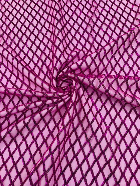 Luxury Diamond Design Mini Glitz Sequins Mesh Fabric - Diamond Pattern, 54" Width (1 Yard)