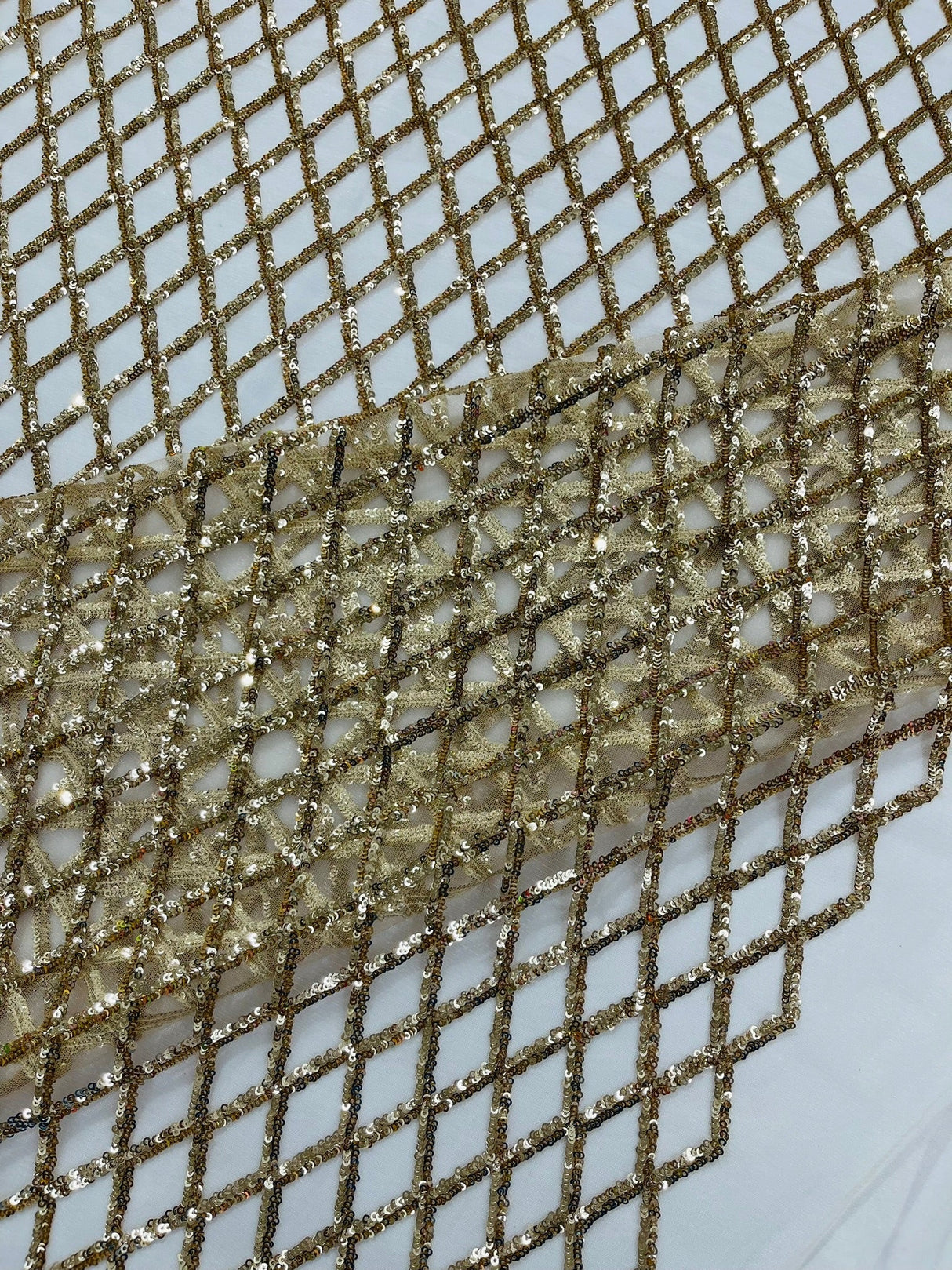 Luxury Diamond Design Mini Glitz Sequins Mesh Fabric - Diamond Pattern, 54" Width (1 Yard)