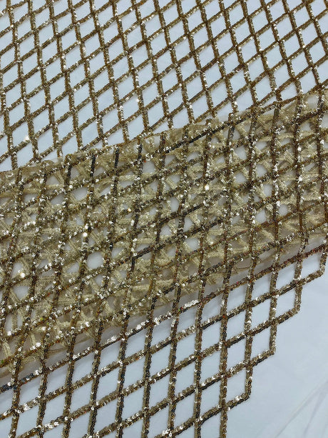 Luxury Diamond Design Mini Glitz Sequins Mesh Fabric - Diamond Pattern, 54" Width (1 Yard)