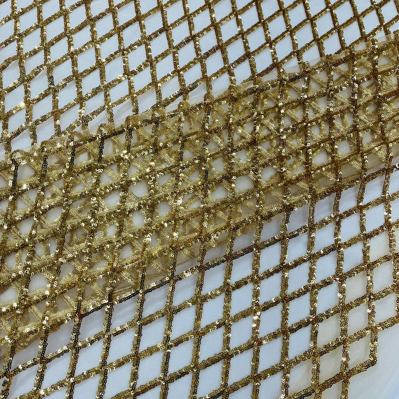 Luxury Diamond Design Mini Glitz Sequins Mesh Fabric - Diamond Pattern, 54" Width (1 Yard)