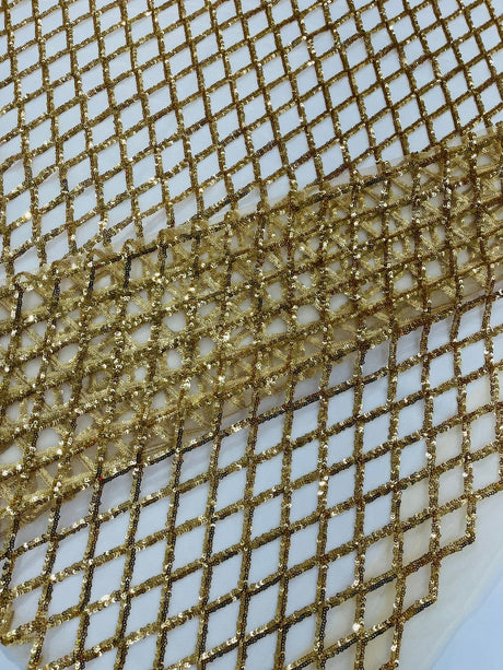 Luxury Diamond Design Mini Glitz Sequins Mesh Fabric - Diamond Pattern, 54" Width (1 Yard)