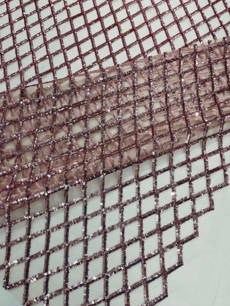 Luxury Diamond Design Mini Glitz Sequins Mesh Fabric - Diamond Pattern, 54" Width (1 Yard)