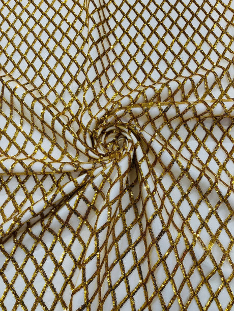 Luxury Diamond Design Mini Glitz Sequins Mesh Fabric - Diamond Pattern, 54" Width (1 Yard)