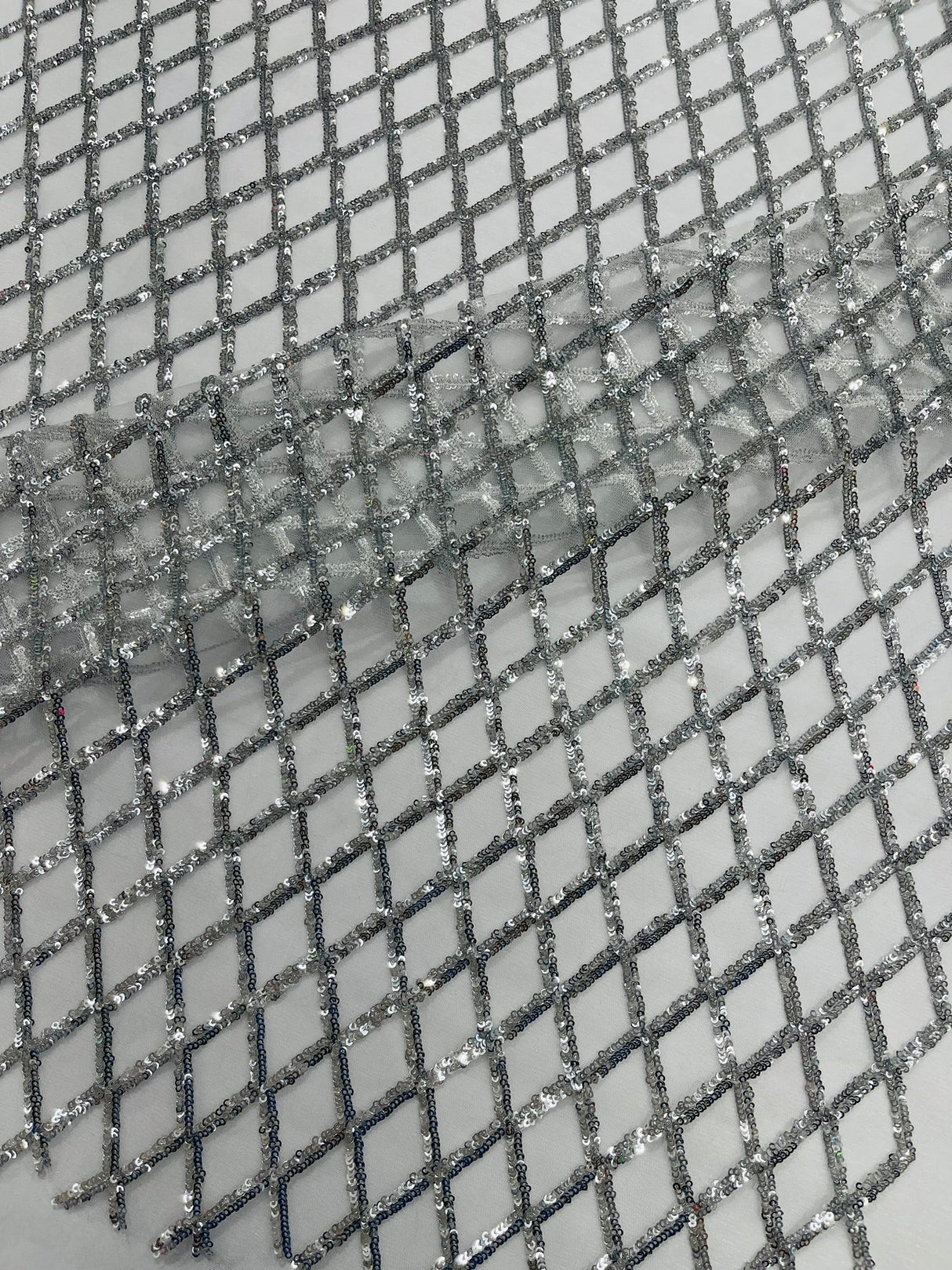 Luxury Diamond Design Mini Glitz Sequins Mesh Fabric - Diamond Pattern, 54" Width (1 Yard)