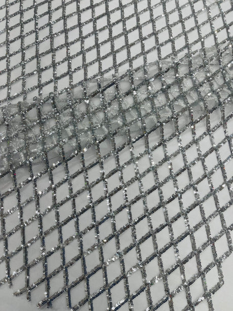 Luxury Diamond Design Mini Glitz Sequins Mesh Fabric - Diamond Pattern, 54" Width (1 Yard)