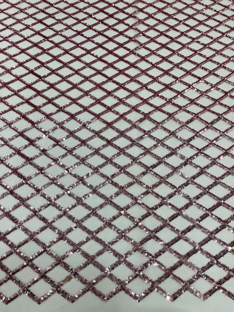 Luxury Diamond Design Mini Glitz Sequins Mesh Fabric - Diamond Pattern, 54" Width (1 Yard)