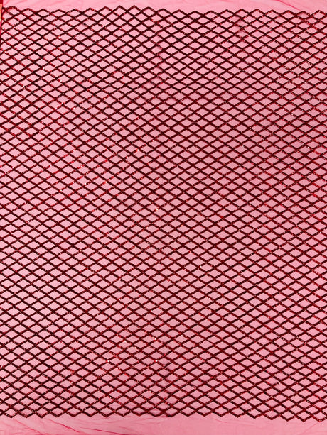 Luxury Diamond Design Mini Glitz Sequins Mesh Fabric - Diamond Pattern, 54" Width (1 Yard)