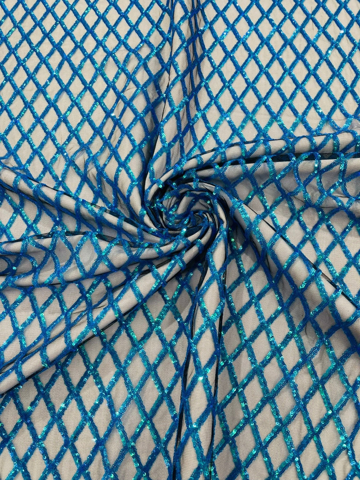 Luxury Diamond Design Mini Glitz Sequins Mesh Fabric - Diamond Pattern, 54" Width (1 Yard)