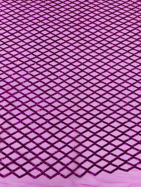 Luxury Diamond Design Mini Glitz Sequins Mesh Fabric - Diamond Pattern, 54" Width (1 Yard)