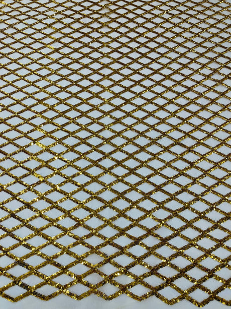 Luxury Diamond Design Mini Glitz Sequins Mesh Fabric - Diamond Pattern, 54" Width (1 Yard)