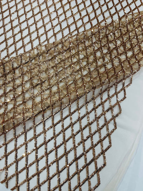 Luxury Diamond Design Mini Glitz Sequins Mesh Fabric - Diamond Pattern, 54" Width (1 Yard)