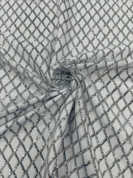 Luxury Diamond Design Mini Glitz Sequins Mesh Fabric - Diamond Pattern, 54" Width (1 Yard)