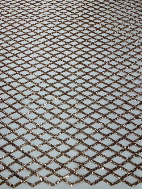 Luxury Diamond Design Mini Glitz Sequins Mesh Fabric - Diamond Pattern, 54" Width (1 Yard)