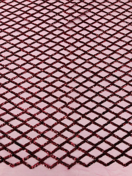 Luxury Diamond Design Mini Glitz Sequins Mesh Fabric - Diamond Pattern, 54" Width (1 Yard)