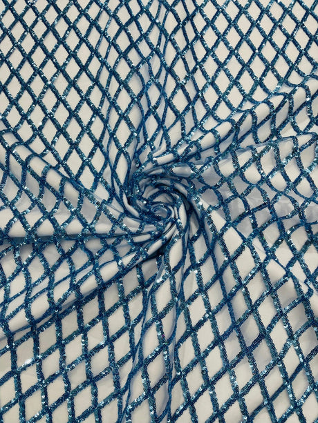 Luxury Diamond Design Mini Glitz Sequins Mesh Fabric - Diamond Pattern, 54" Width (1 Yard)