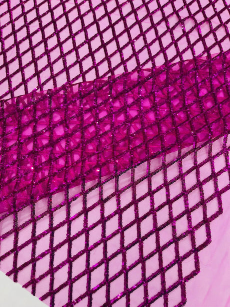 Luxury Diamond Design Mini Glitz Sequins Mesh Fabric - Diamond Pattern, 54" Width (1 Yard)