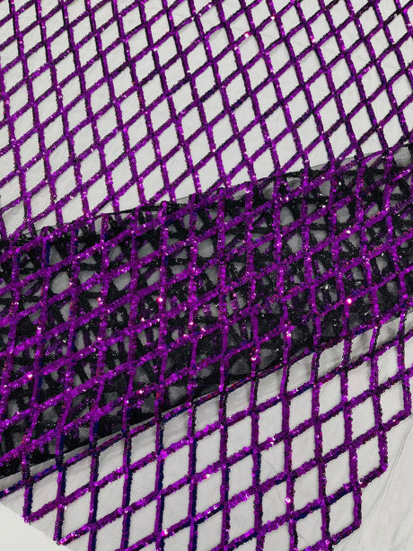 Luxury Diamond Design Mini Glitz Sequins Mesh Fabric - Diamond Pattern, 54" Width (1 Yard)