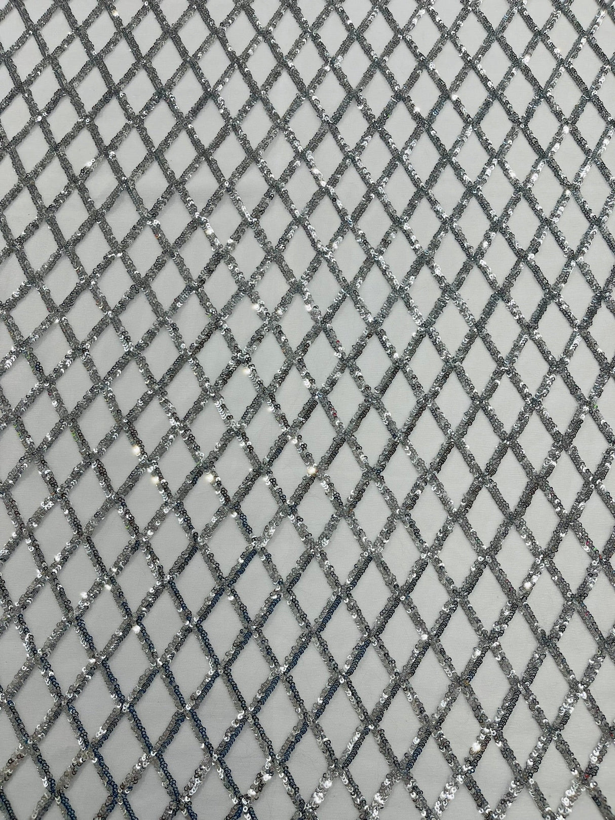 Luxury Diamond Design Mini Glitz Sequins Mesh Fabric - Diamond Pattern, 54" Width (1 Yard)