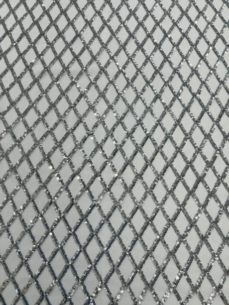 Luxury Diamond Design Mini Glitz Sequins Mesh Fabric - Diamond Pattern, 54" Width (1 Yard)