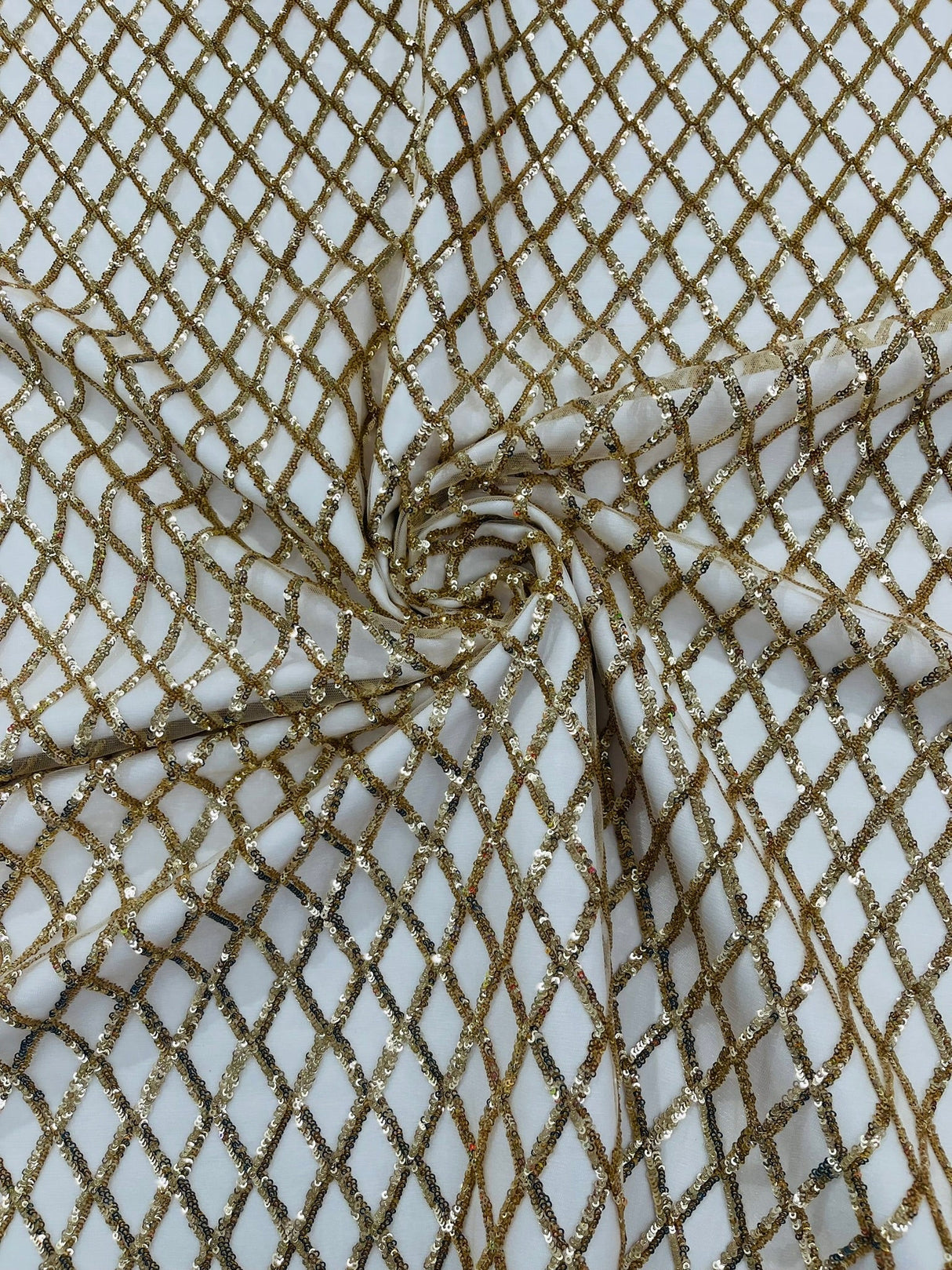 Luxury Diamond Design Mini Glitz Sequins Mesh Fabric - Diamond Pattern, 54" Width (1 Yard)