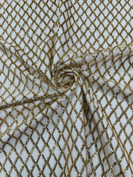 Luxury Diamond Design Mini Glitz Sequins Mesh Fabric - Diamond Pattern, 54" Width (1 Yard)