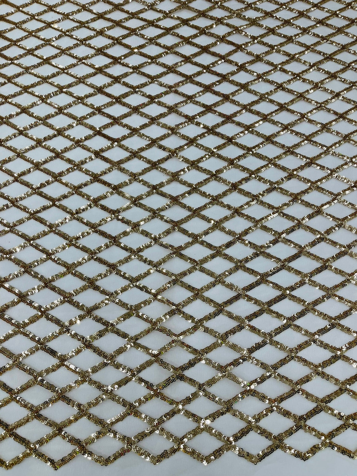 Luxury Diamond Design Mini Glitz Sequins Mesh Fabric - Diamond Pattern, 54" Width (1 Yard)
