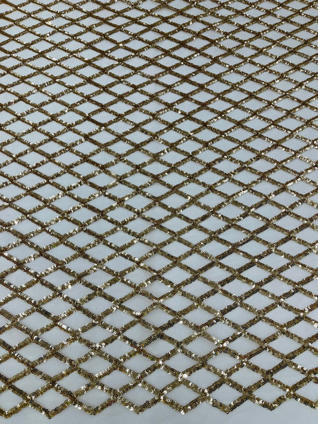 Luxury Diamond Design Mini Glitz Sequins Mesh Fabric - Diamond Pattern, 54" Width (1 Yard)
