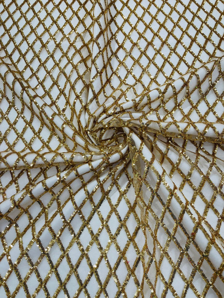 Luxury Diamond Design Mini Glitz Sequins Mesh Fabric - Diamond Pattern, 54" Width (1 Yard)