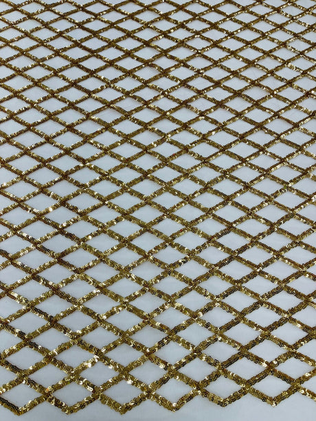 Luxury Diamond Design Mini Glitz Sequins Mesh Fabric - Diamond Pattern, 54" Width (1 Yard)
