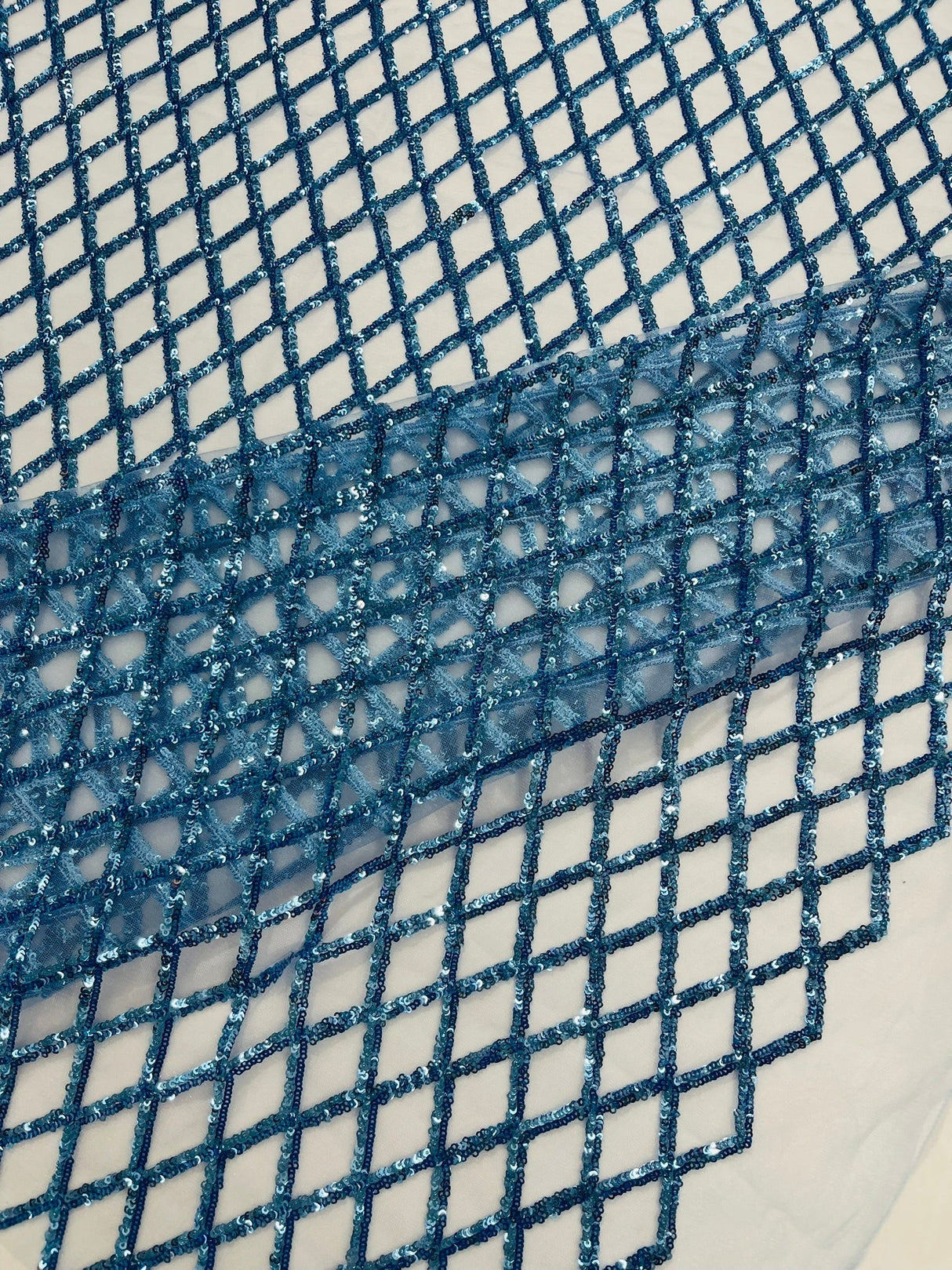 Luxury Diamond Design Mini Glitz Sequins Mesh Fabric - Diamond Pattern, 54" Width (1 Yard)