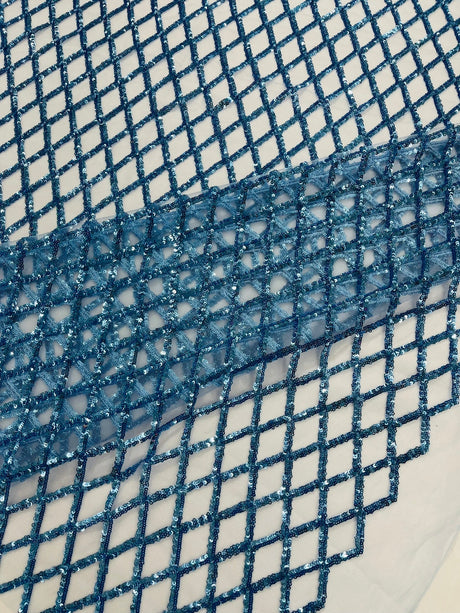 Luxury Diamond Design Mini Glitz Sequins Mesh Fabric - Diamond Pattern, 54" Width (1 Yard)