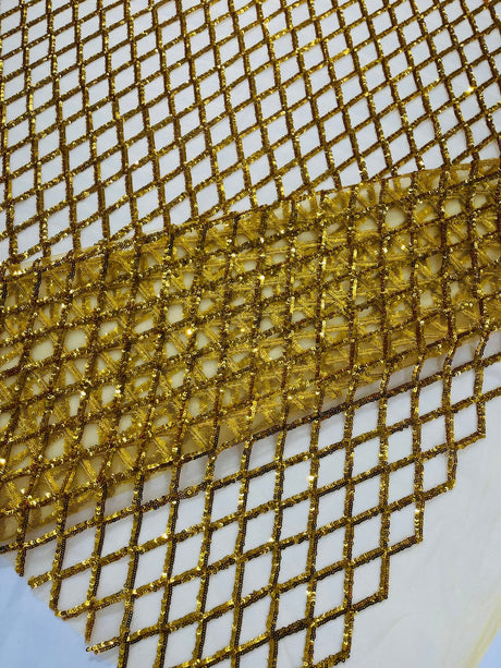 Luxury Diamond Design Mini Glitz Sequins Mesh Fabric - Diamond Pattern, 54" Width (1 Yard)
