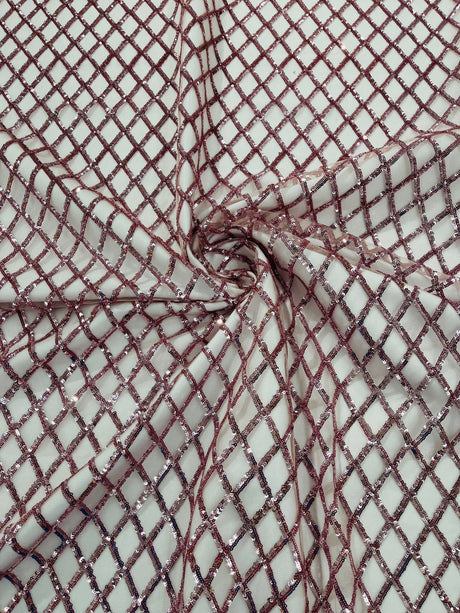 Luxury Diamond Design Mini Glitz Sequins Mesh Fabric - Diamond Pattern, 54" Width (1 Yard)