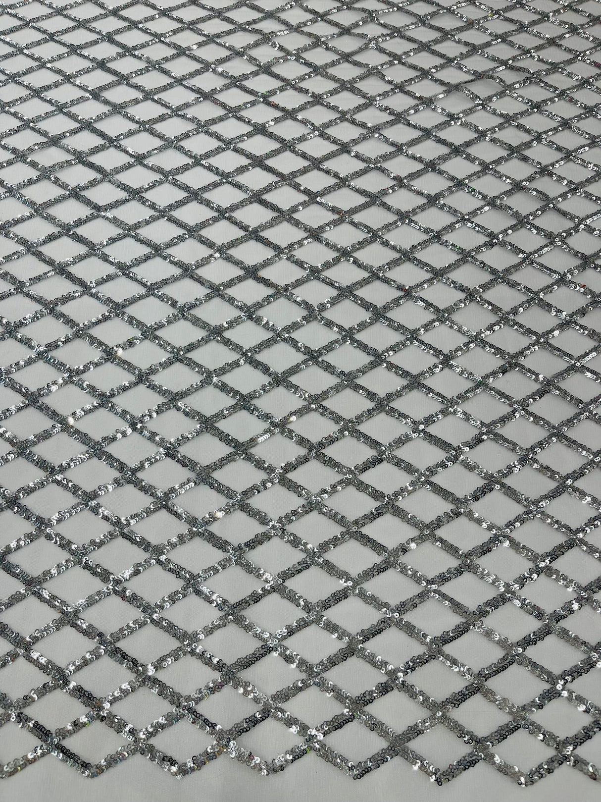 Luxury Diamond Design Mini Glitz Sequins Mesh Fabric - Diamond Pattern, 54" Width (1 Yard)