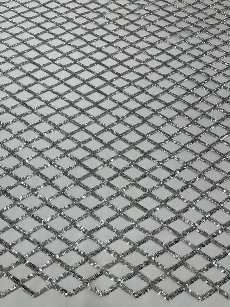 Luxury Diamond Design Mini Glitz Sequins Mesh Fabric - Diamond Pattern, 54" Width (1 Yard)