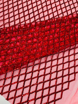 Luxury Diamond Design Mini Glitz Sequins Mesh Fabric - Diamond Pattern, 54" Width (1 Yard)