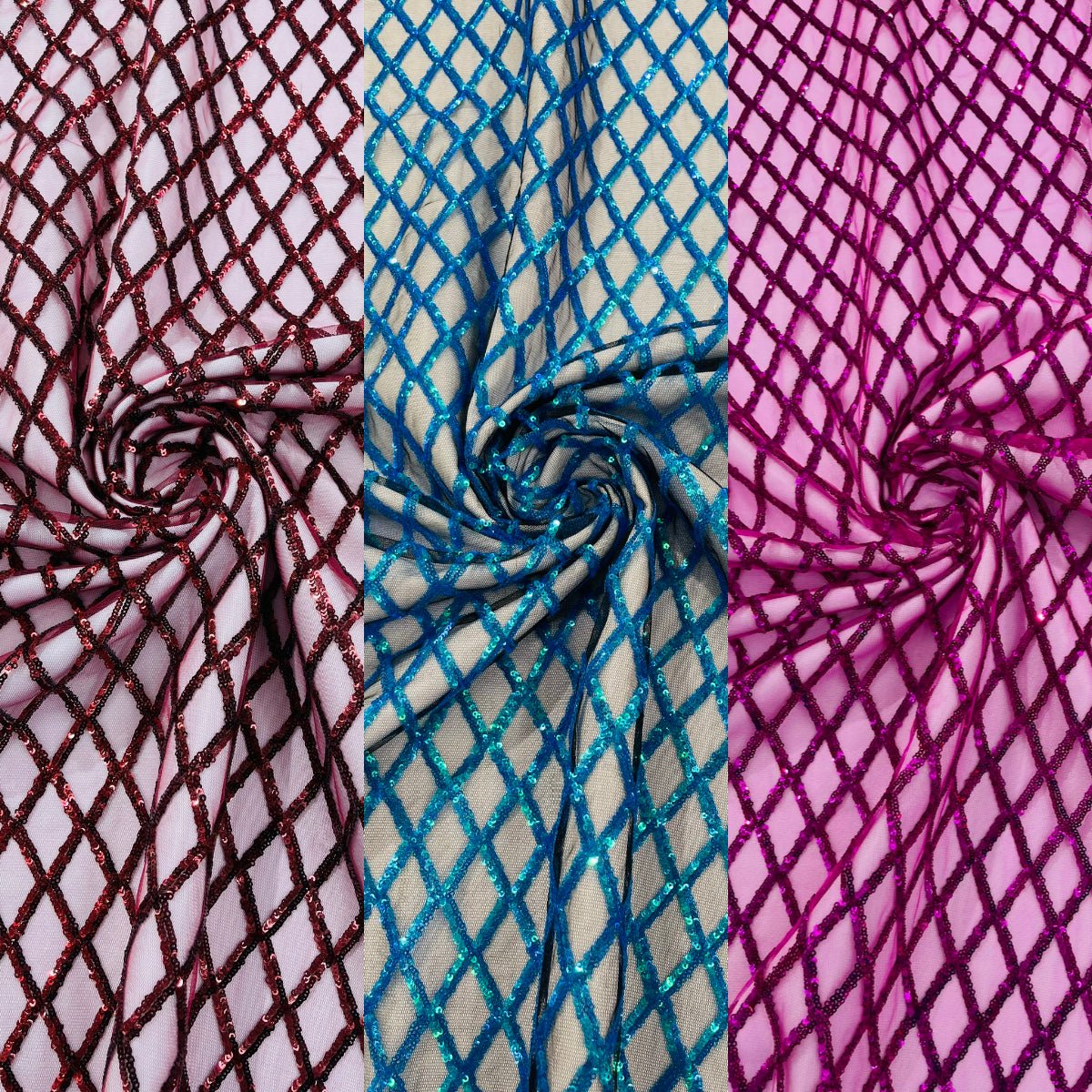 Luxury Diamond Design Mini Glitz Sequins Mesh Fabric - Diamond Pattern, 54" Width (1 Yard)