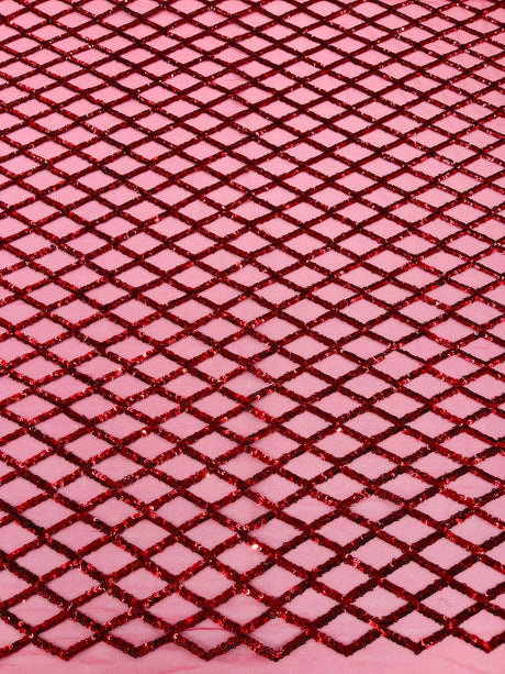 Luxury Diamond Design Mini Glitz Sequins Mesh Fabric - Diamond Pattern, 54" Width (1 Yard)