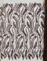 Luxury Festival Beaded Vine Lace Polyester Fabric - Heavy Beaded Mesh Lace, Double Scalloped, 50-54" Width (1 Yard)