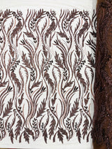 Luxury Festival Beaded Vine Lace Polyester Fabric - Heavy Beaded Mesh Lace, Double Scalloped, 50-54" Width (1 Yard)