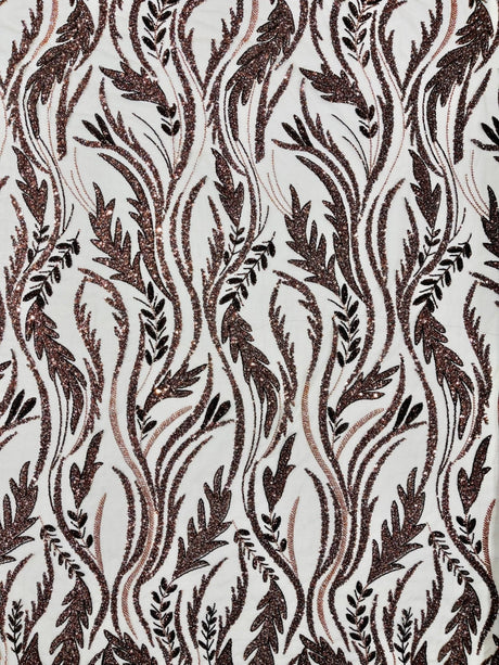 Luxury Festival Beaded Vine Lace Polyester Fabric - Heavy Beaded Mesh Lace, Double Scalloped, 50-54" Width (1 Yard)