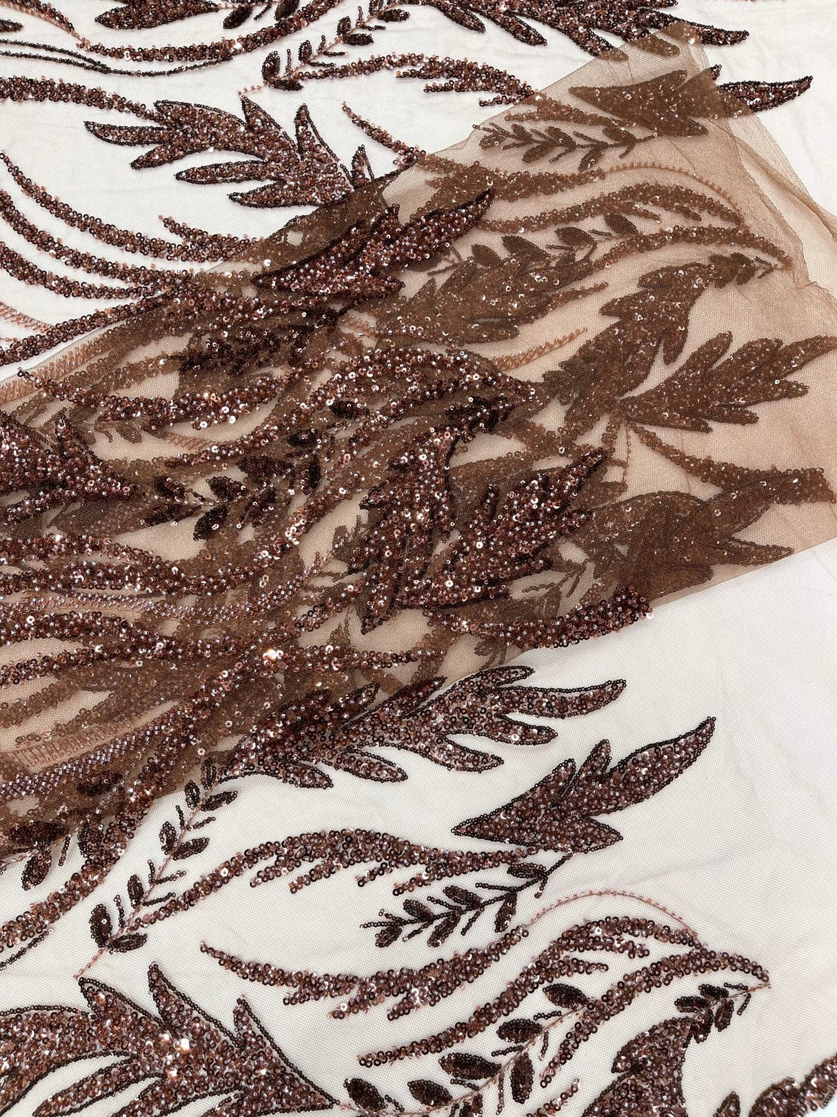 Luxury Festival Beaded Vine Lace Polyester Fabric - Heavy Beaded Mesh Lace, Double Scalloped, 50-54" Width (1 Yard)