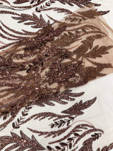 Luxury Festival Beaded Vine Lace Polyester Fabric - Heavy Beaded Mesh Lace, Double Scalloped, 50-54" Width (1 Yard)