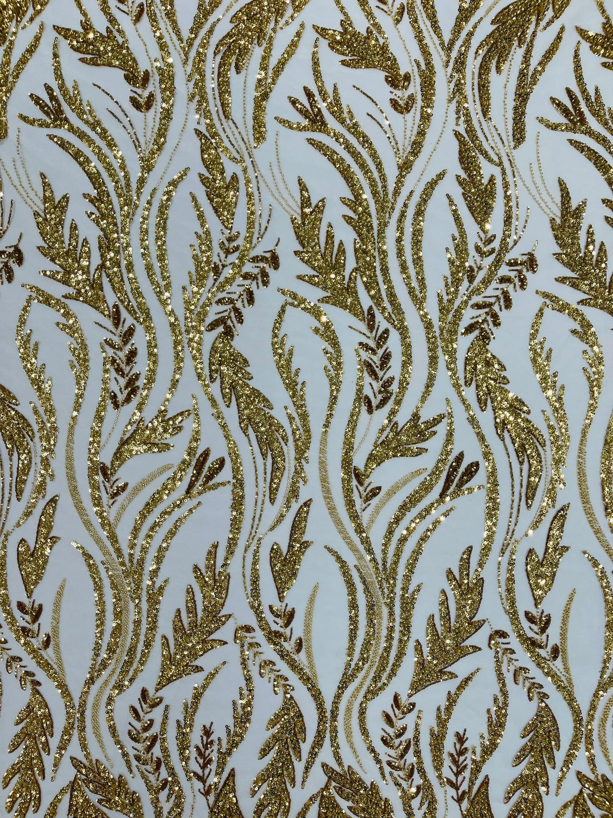Luxury Festival Beaded Vine Lace Polyester Fabric - Heavy Beaded Mesh Lace, Double Scalloped, 50-54" Width (1 Yard)